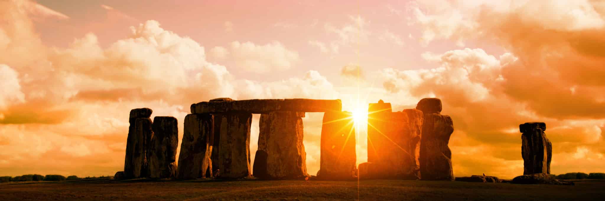 Panorama of Stonehenge at sunset, United Kingdom