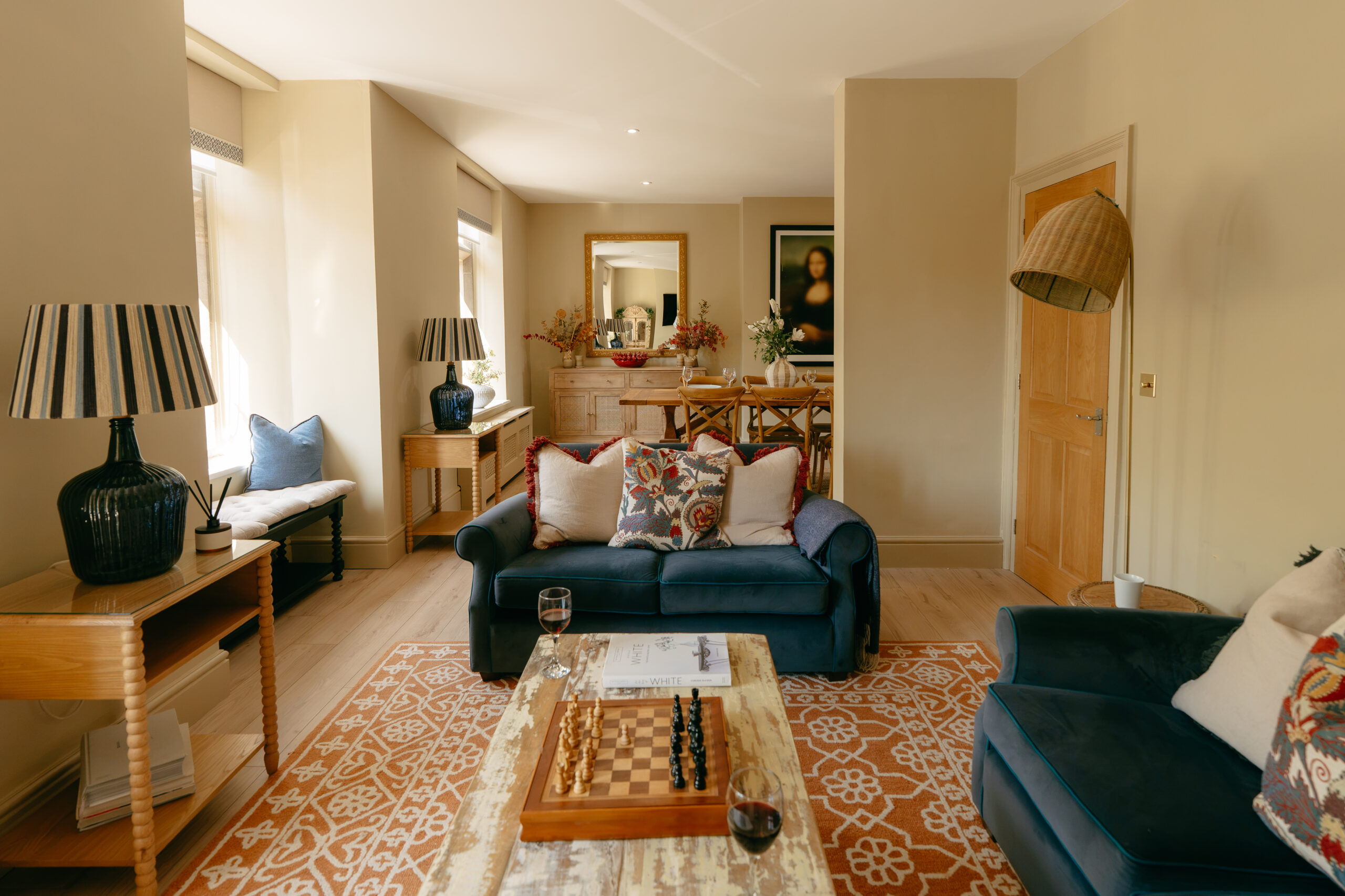 Living room at Bank House overlooking Fairford market square